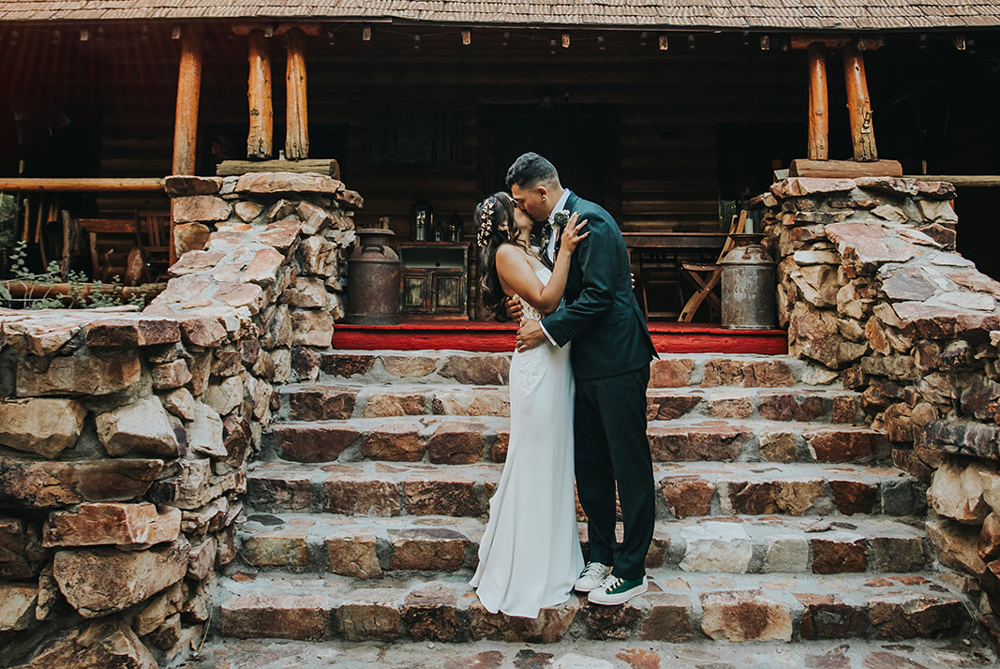 A couple kissing